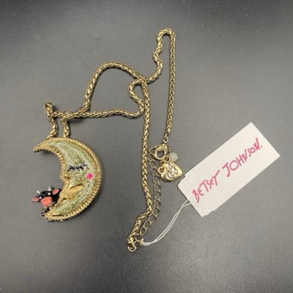 Vtg Betsey Johnson Necklace Heavens to Betsey Cow Jumped Over Moon Celestial 16" - Picture 3 of 9